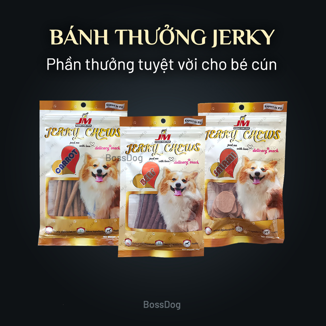Bánh thưởng cho chó Jerky Chews - Snack thưởng cho thú cưng | BossDog