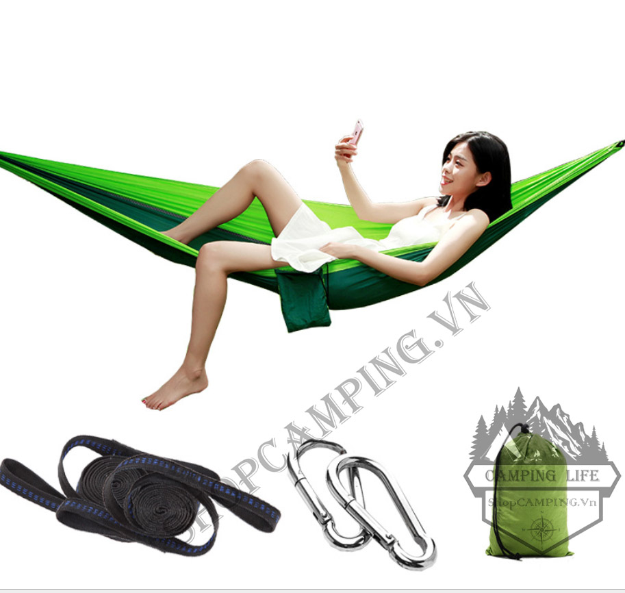 Võng phượt dã ngoại cắm trại du lịch câu cá gọn nhẹ,Võng Hammock kèm dây và móc chuyên dụng