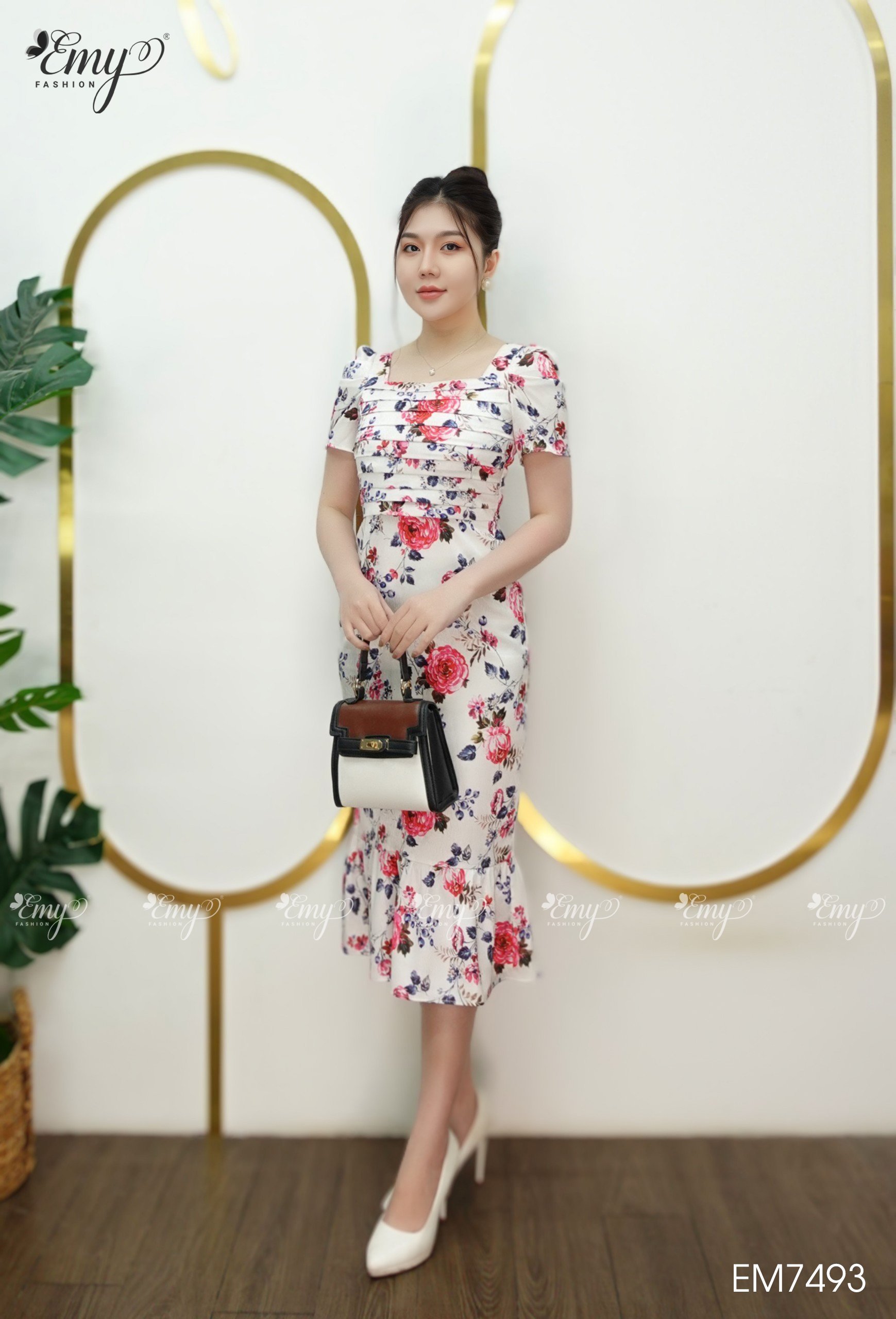 Đầm emy em7493 body đuôi cá hoa hồng