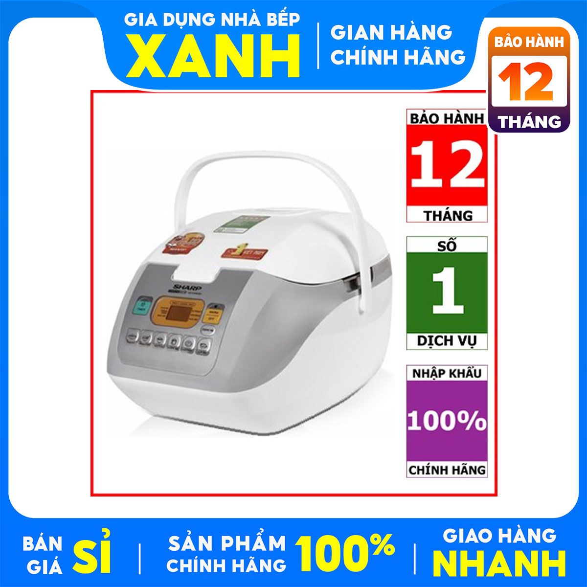 Nồi cơm điện tử Sharp 1.8 lít KS-COM18V Hàng trưng bày 98% 4 - 6 người ăn Chất liệu lòng nồi chống dính Công nghệ nấu 3D - BH 12 tháng