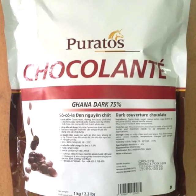 Socola Puratos nguyên chất hạt nút 75% 1kg