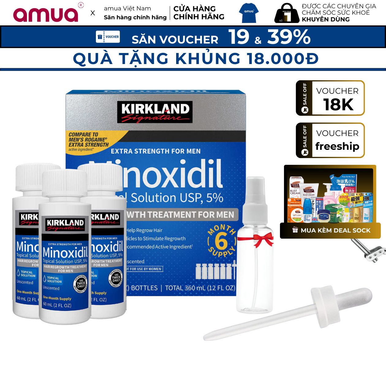  Mọc Tóc Mọc Râu Minoxidil 5% Kirkland Signature 1 Chai 60ml Mỹ 
