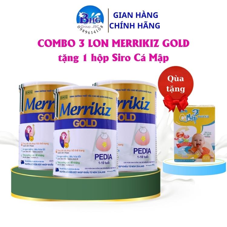 COMBO 3 Lon Sữa Bột Merrikiz Pedia Gold tặng hộp siro CÁ MẬP