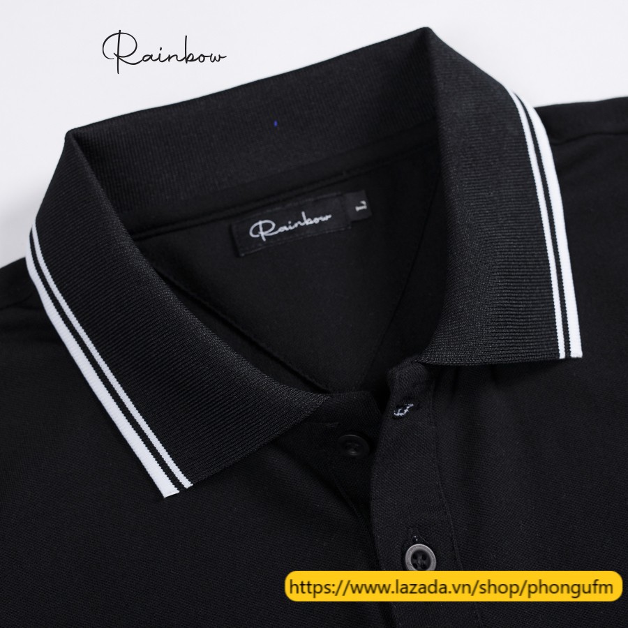 Áo Polo nam cotton cao cấp chính hãng Rainbow SPO002 Regular Fit phối bo viền trẻ trung - Thấm hút mồ hôi chuẩn size nam