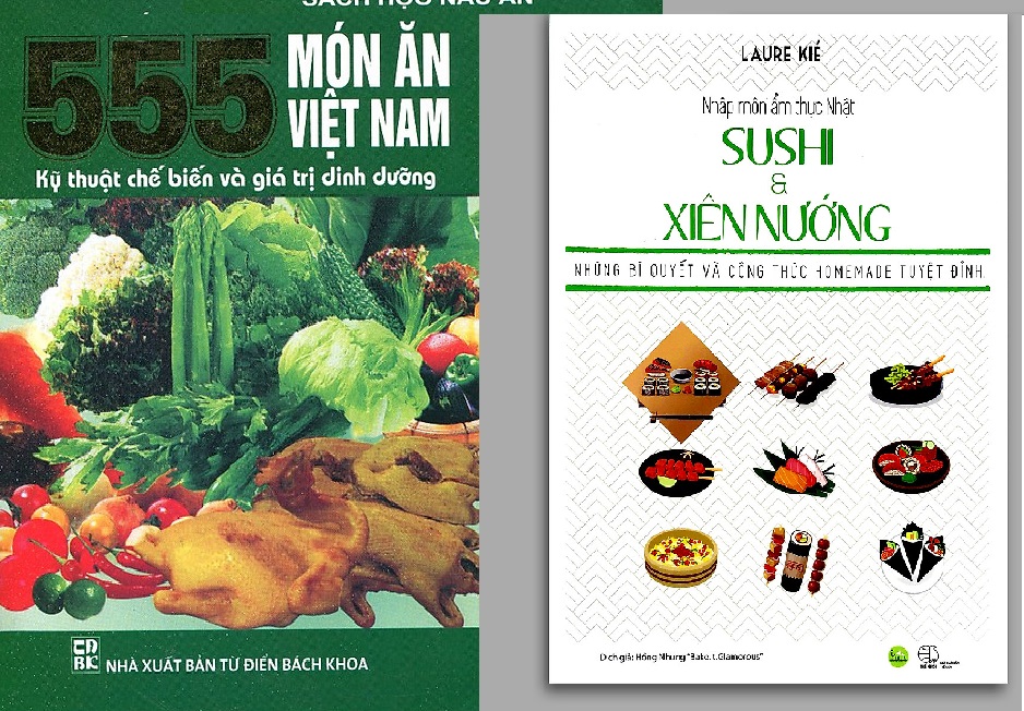 nguyetlinhbook - Combo 2 cuốn: 555 món ăn việt nam ký thuật chế biến và giá trị dinh dưỡng + Nhập Môn Ẩm Thực Nhật Sushi và Xiên Nướng.