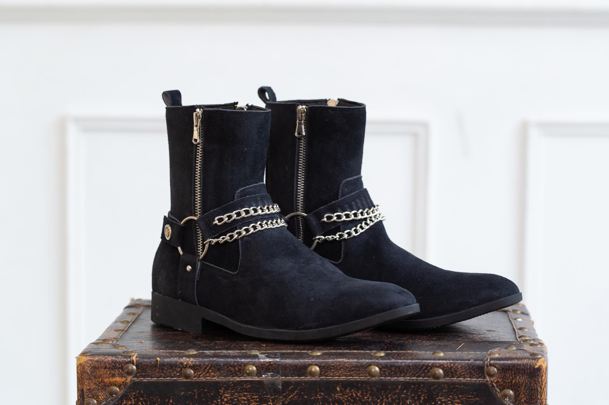 Giày nam harness boots khóa kéo da bò đế phíp cao cấp bảo hành 12 tháng .tặng phụ kiện
