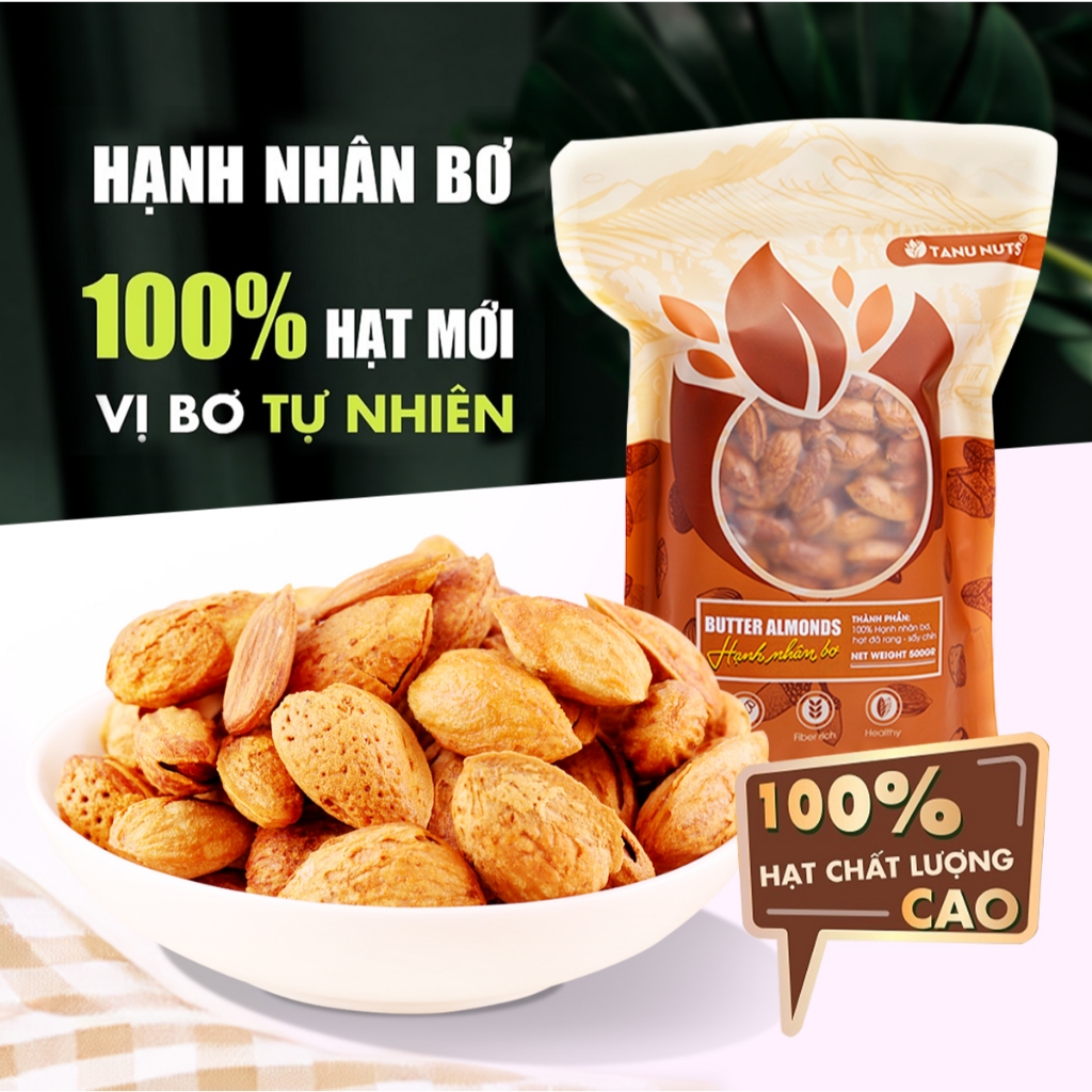 Hạnh nhân rang bơ TANU NUTS hạnh nhân rang vỏ mỏng nhập khẩu Mỹ giúp ăn kiêng giảm cân.
