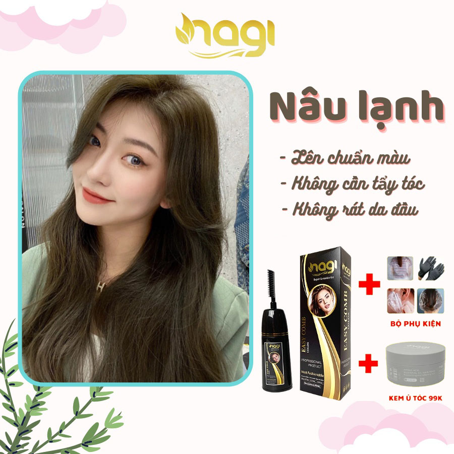 Dầu gội nhuộm tóc màu Nâu Lạnh Nagi Cold Brown 01 chiết xuất từ thiên nhiên chai 400ml [Tặng kem ủ hoặc Lược chải tóc tùy chọn ]