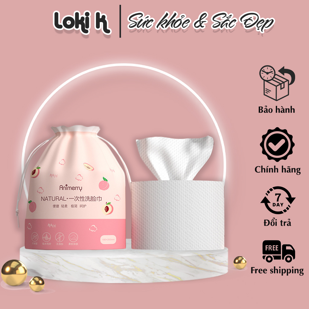 Khăn lau mặt dùng 1 lần Loki K, khăn giấy tẩy trang an toàn cho da chất liệu bông cotton tự nhiên mềm mại thấm nước tốt không bị biến dạng dùng cho cả lau khô và lau ướt