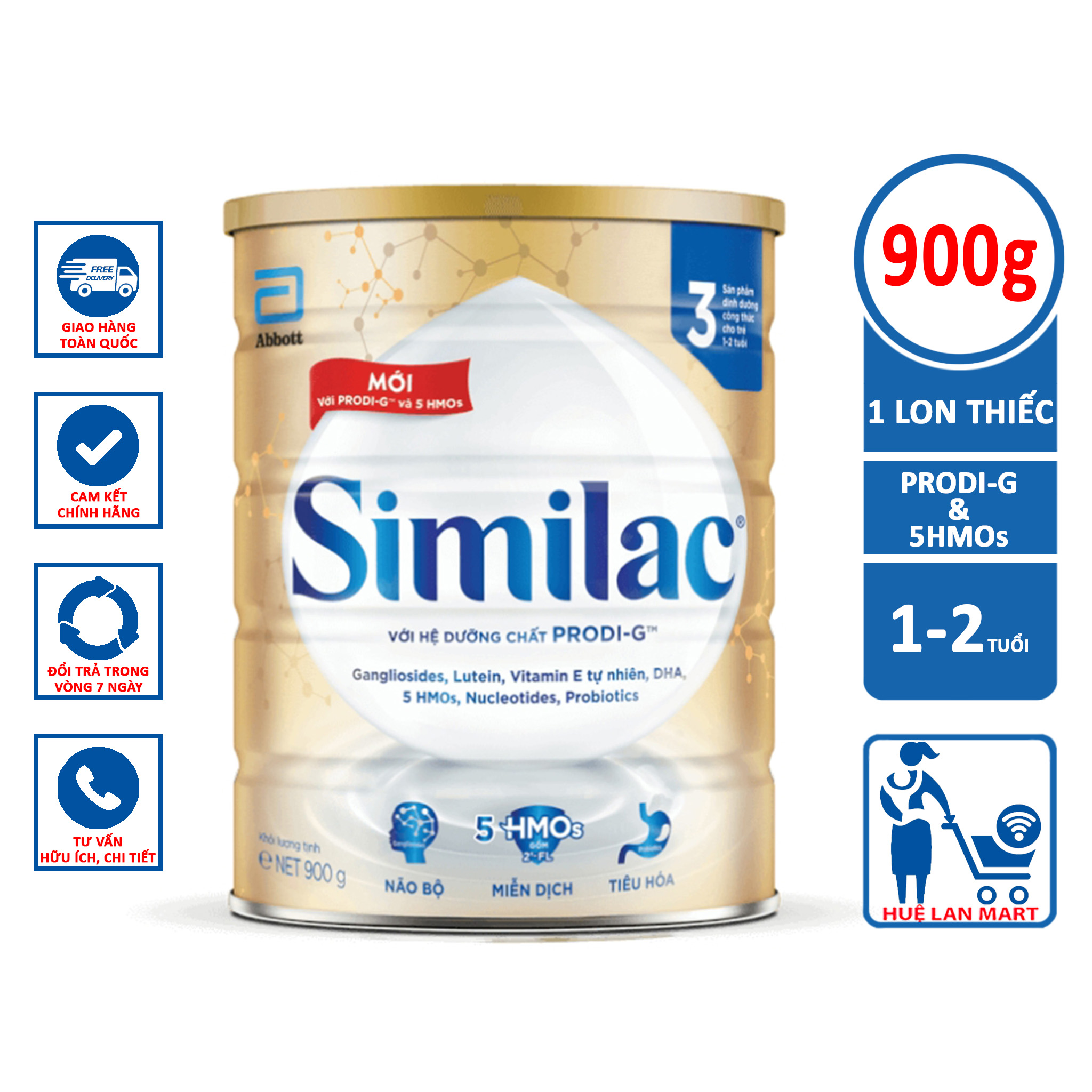 Sữa Bột Abbott Similac Prodi-G và 5HMOs số 3 - Hộp 900g (Não bộ, sức đề kháng, tăng trưởng)