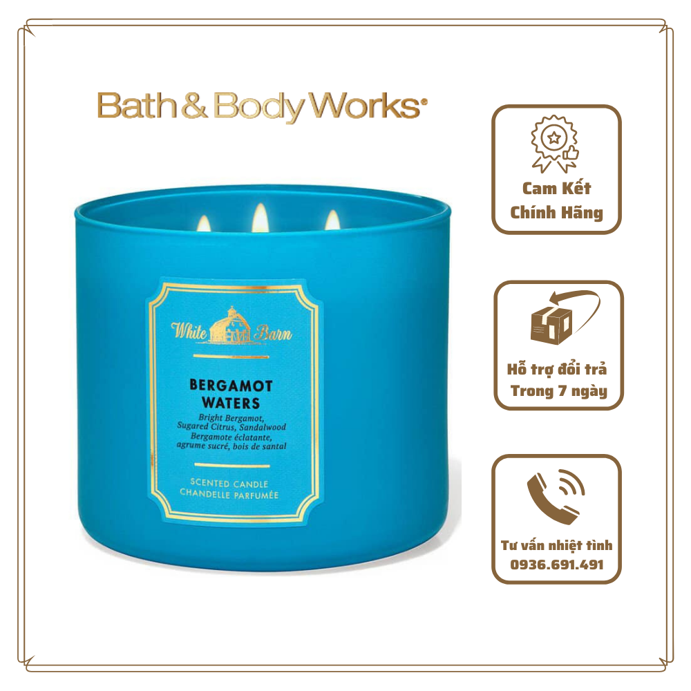 Nến thơm bath & body works bergamot waters 3 bấc 411g