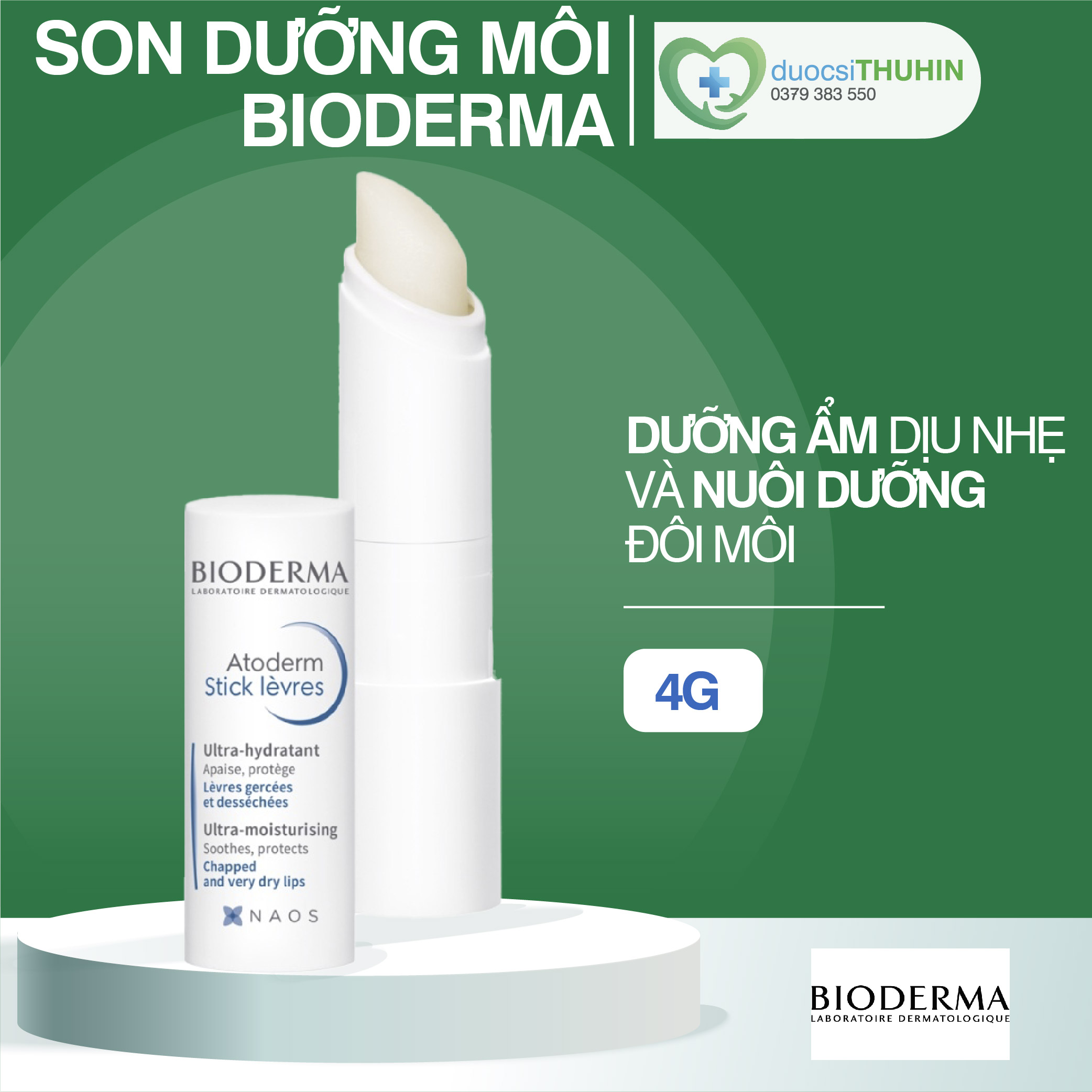 Son Dưỡng Môi Bioderma Atoderm Levres Stick Hydratant 4g Không Màu, Chống Nứt Nẻ Môi, Dưỡng Ẩm, Làm Hồng Môi