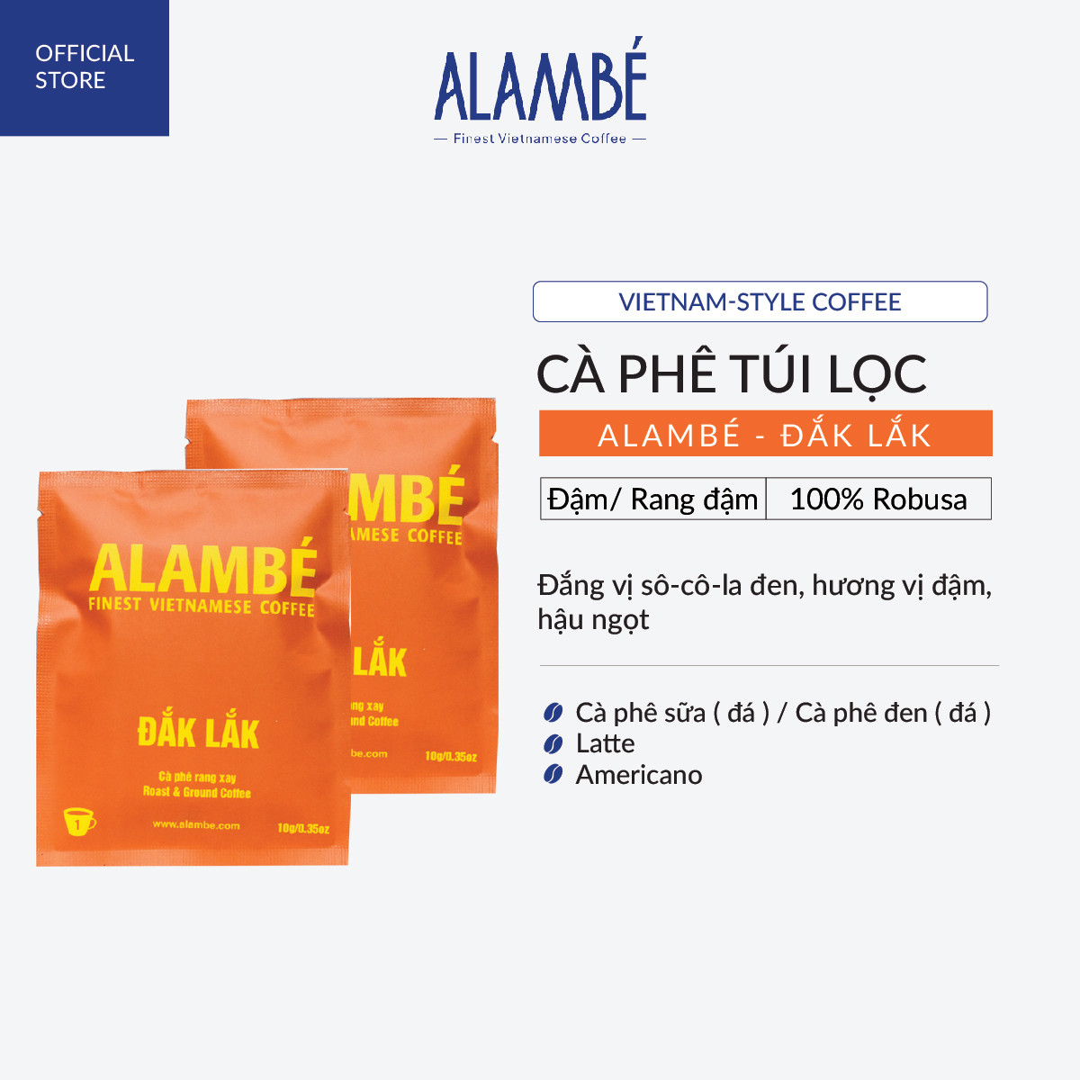 QUÀ TẶNG 2 Gói cà phê phin giấy ALAMBE 10g  Lâm Đồng, Dak Lak, Kon Tum,