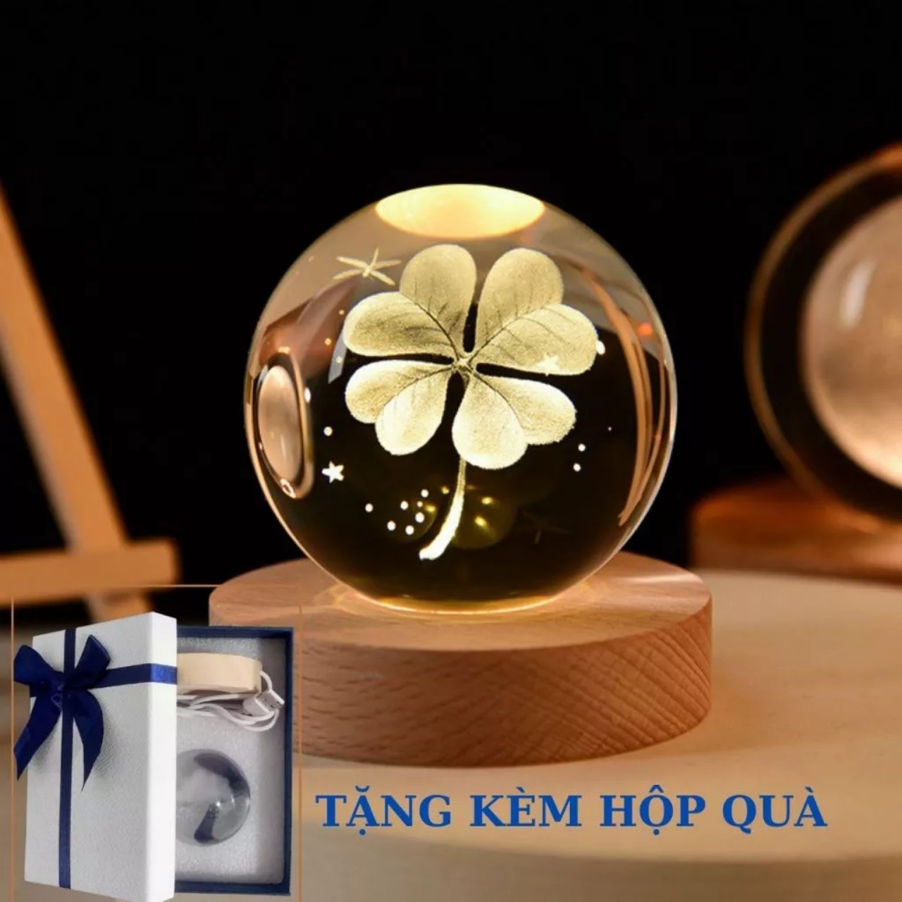 Combo quả cầu pha lê 3d phát sáng kèm hộp đựng, quà tặng sinh nhật, decor trang trí