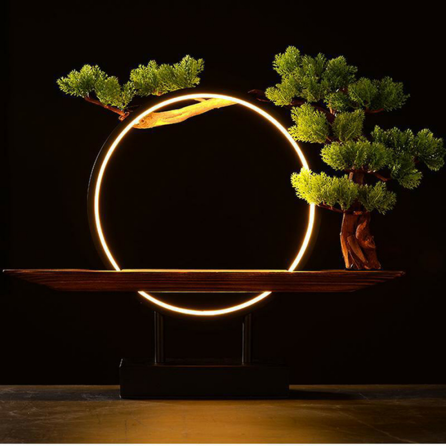 [HCM]BỘ KỆ GỖ ĐẶT TƯỢNG TRANG TRÍ CÓ CÂY TÙNG ĐÈN LED THÁC KHÓI VÀ BỘ PHỤ KIỆN