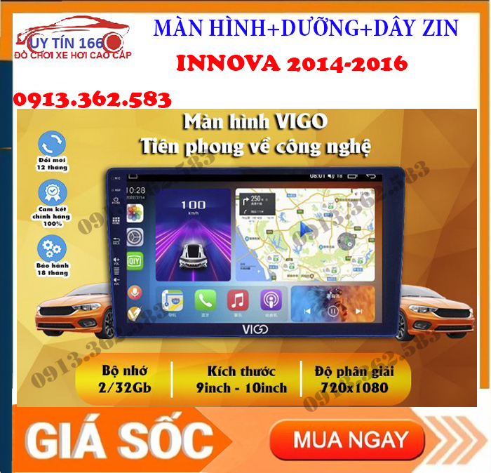 Màn hình android VIGO cho xe TOYOTA INNOVA 2012-2016 với cấu hình khủng RAM 2G ROM 32G kính cường lực 2.5D ra lệnh giọng nói tích hợp vô lăng màn hình VLED thu phát wifi tích hợp các loại camera lùi camera hành trìnhcamera 360