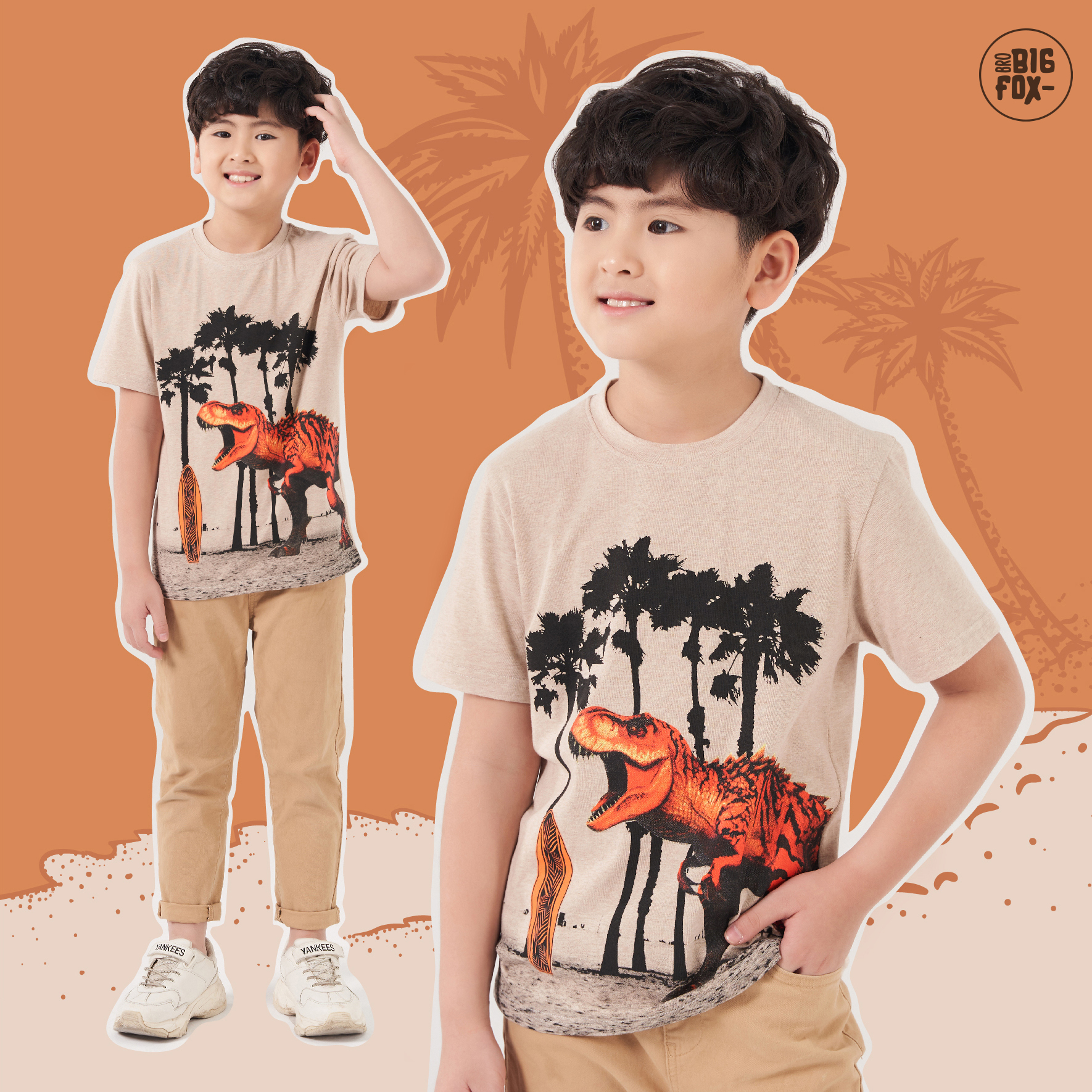 Áo bé trai BIGFOX - MISS MEOW size đại, áo thun cho bé chất cotton phong cách Âu Mỹ hình in khủng long 11 - 40 kg QATE
