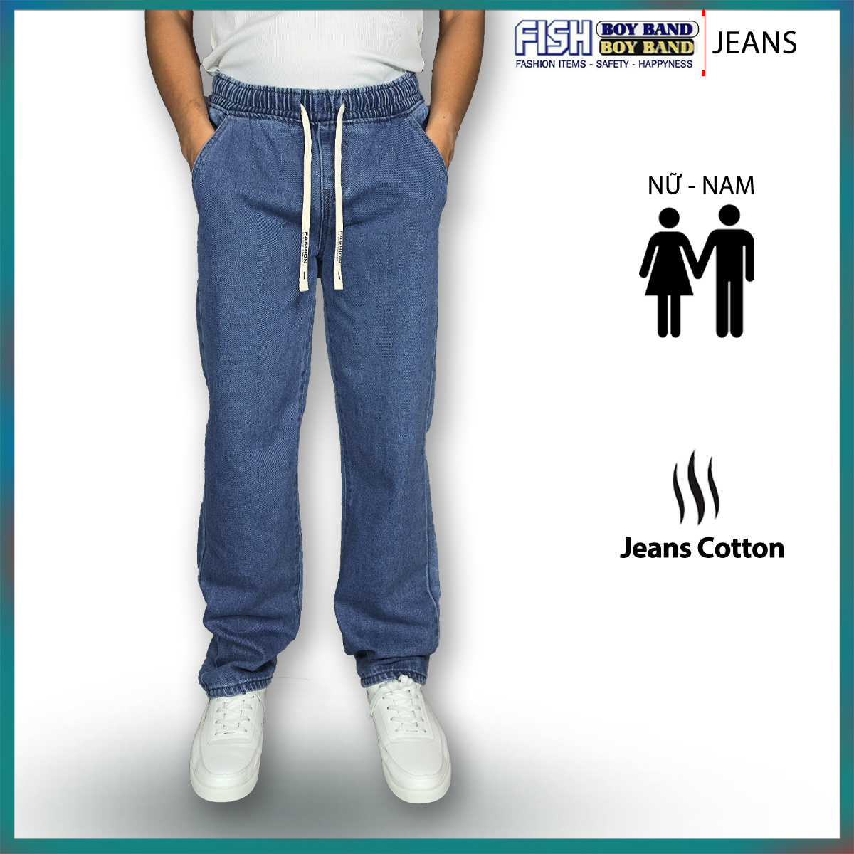 Quần jean nam Baggy Lưng Thun form đẹp thoáng mát chất bò denim