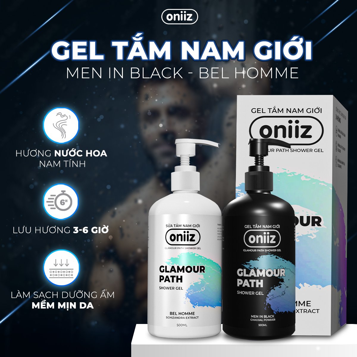 Sữa tắm hương nước hoa nam Oniiz, Gel tắm cao cấp Bel Homme & Men In Black hương thơm hiện đại nam t