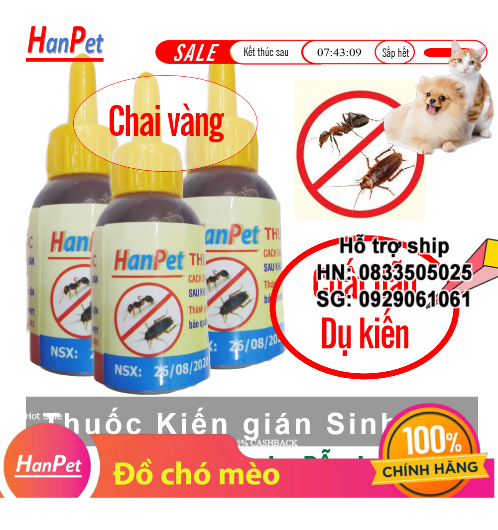 Hanpet - Combo 3 lọ - Thuốc Diệt kiến gián sinh học Chính hãng - Dung dịch diệt kiến tận gốc