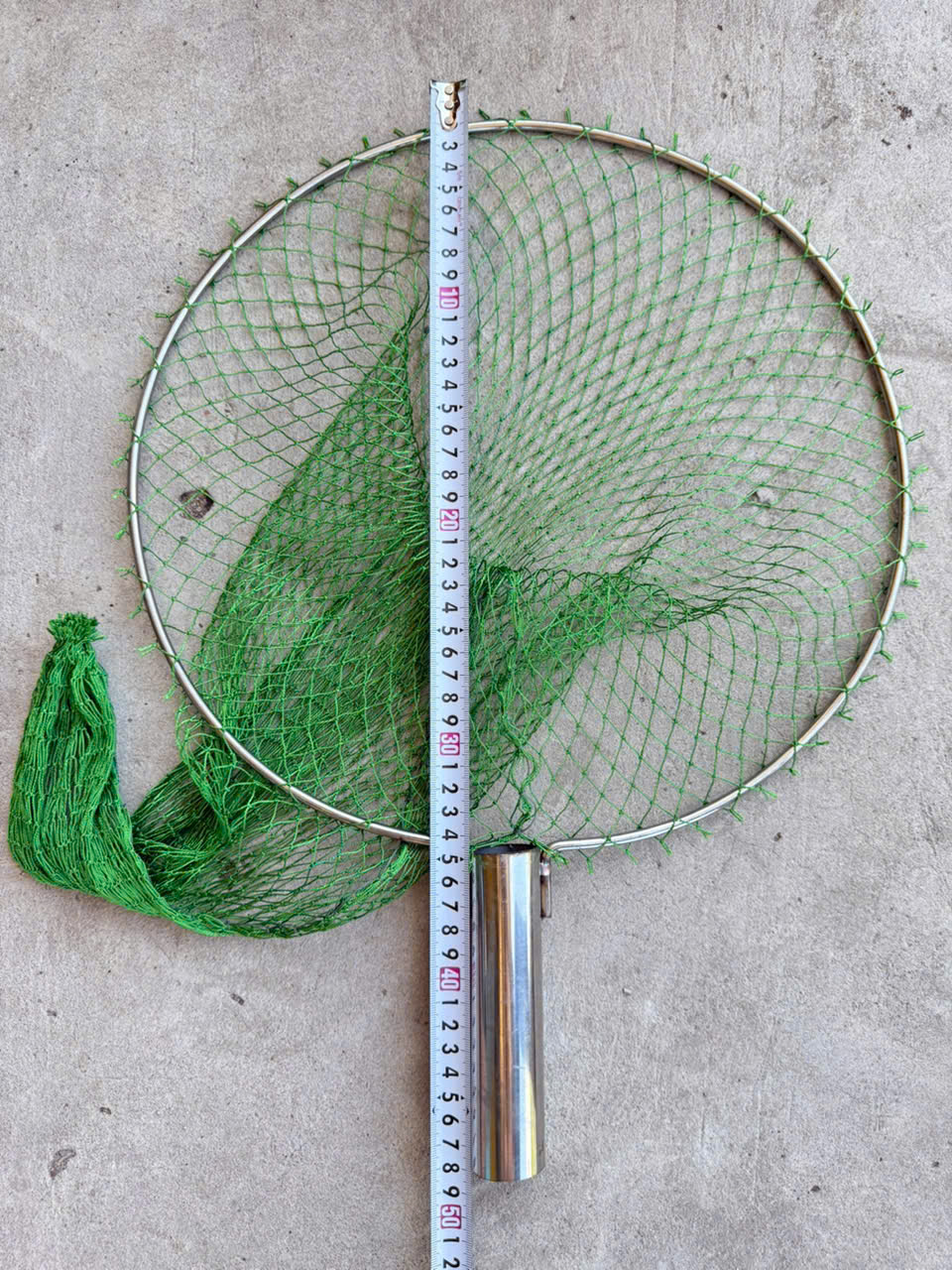 Vợt vớt các loại cá, Lưới dù, ĐK vợt 36cm, Chiều dài 46cm ( INOX ) MÀU XANH.