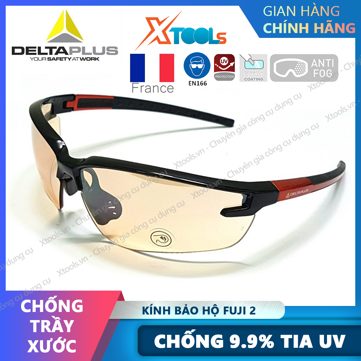 Kính bảo hộ Deltaplus Fuji2 màu vàng Mắt kính chống bụi, chống tia UV, chống trầy xước, đọng sương,lao động, đi xe máy