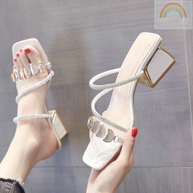 Guốc cao gót mặt đá gót đồng 5cm cao cấp
