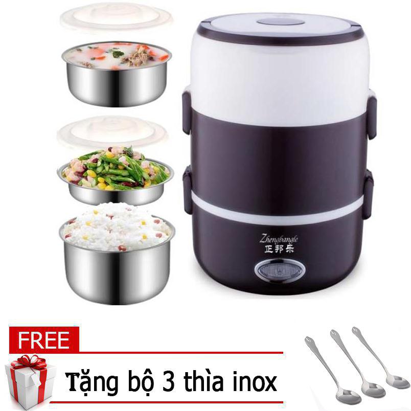 [Hàng chuẩn] Hộp cơm cắm điện Zhengbangle inox 3 ngăn nóng cực nhanh, Hộp cơm giữ nhiệt, cà men cắm điện 3 ngăn tháo rời cao cấp, hộp cơm hâm nóng kiêm nồi cơm mini 3 ngăn, hop com cam dien inox 3 ngan nong cuc nhanh