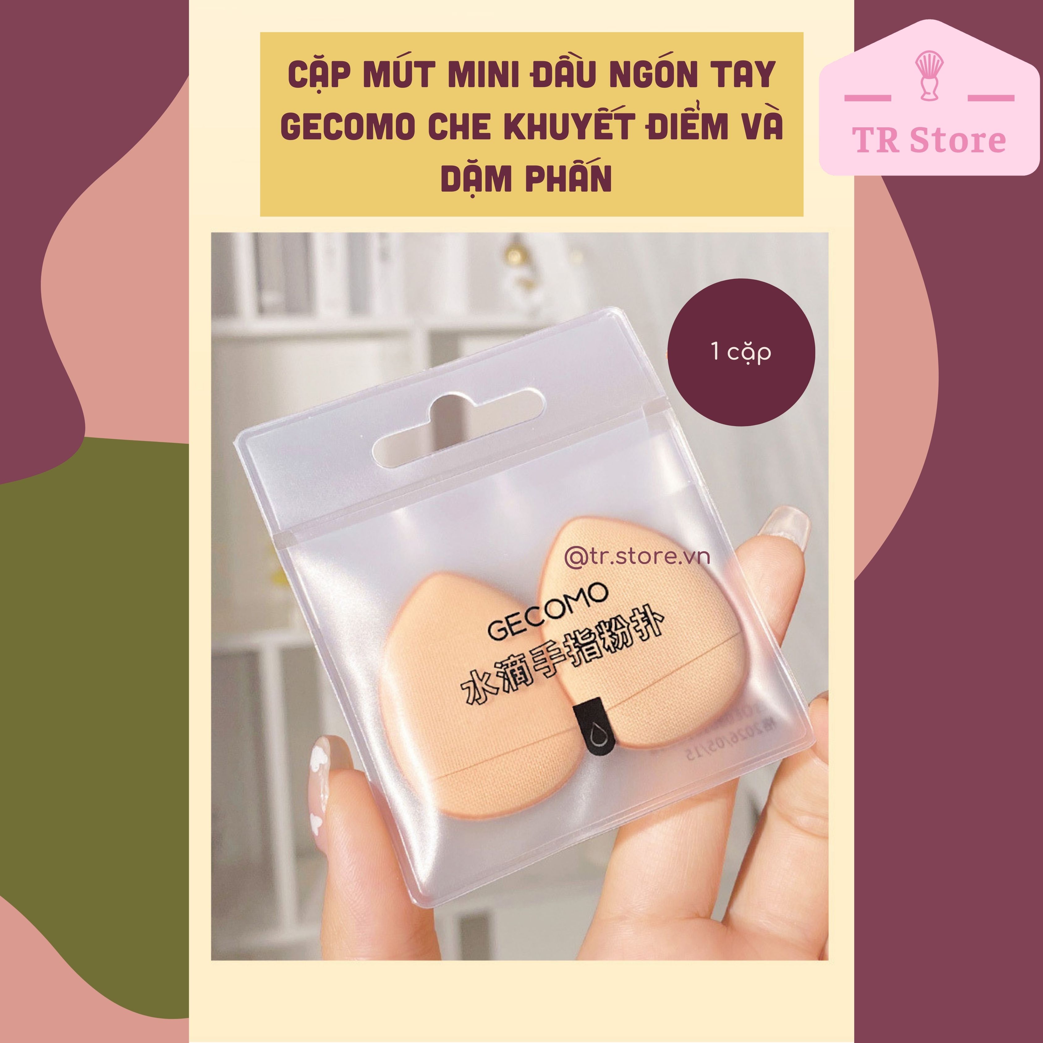 Set 2 mút trang điểm mini đầu ngón tay dành cho cushion, đánh nền, che khuyết điểm,...