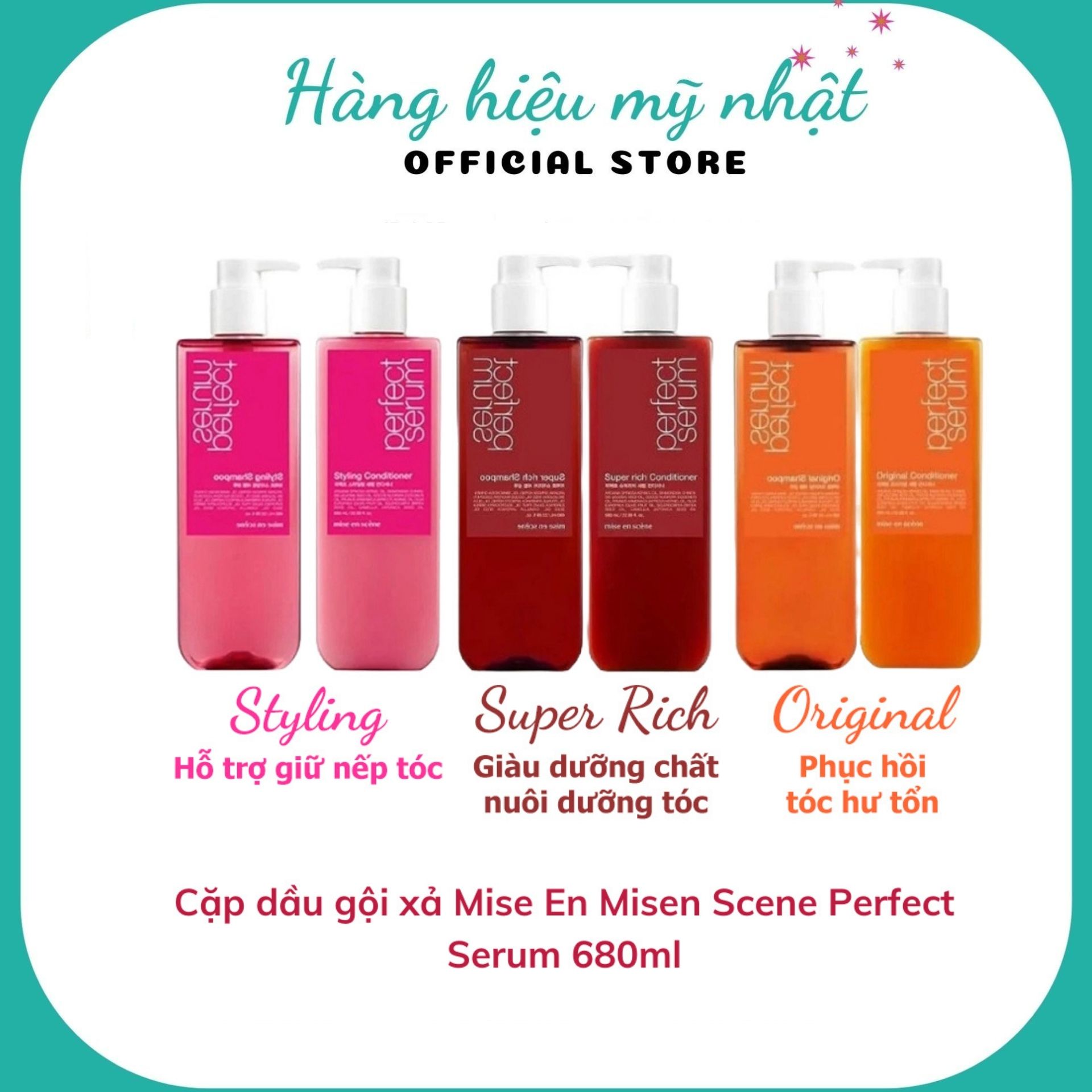 Cặp gội xả mềm mượt mise en scene perfect serum treatment chai 680ml
