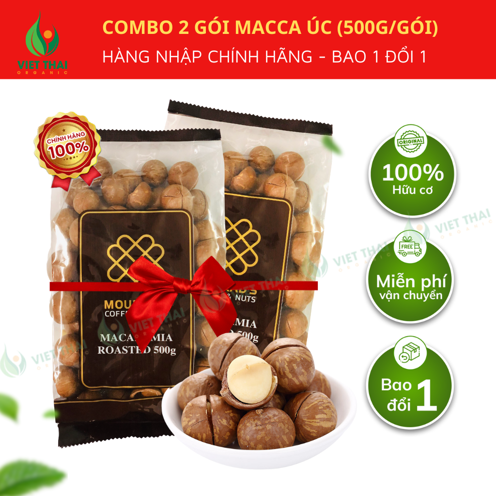 Combo 2 Túi Hạt Mắc Ca - Macca Úc Nứt Vỏ Mourads 500g/ Túi - Hạt Ngon Béo Giòn Việt Thái Organic