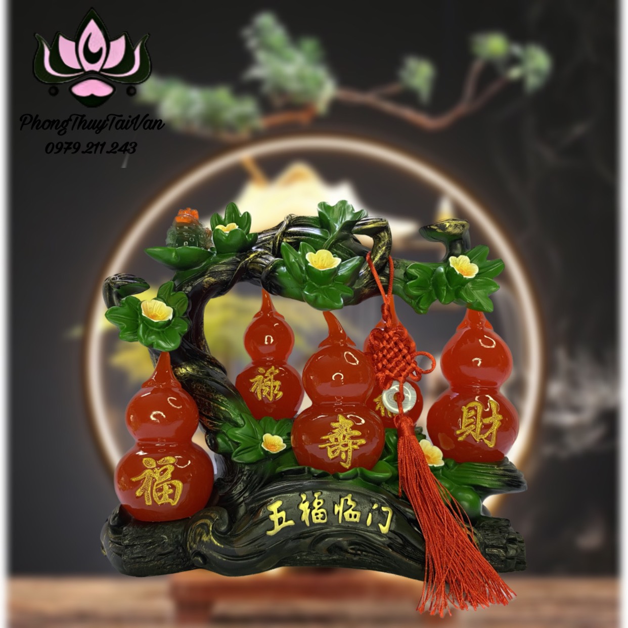 Hồ lô ngũ phúc phong thủy chiêu tài ,chiêu phúc lộcloại đẹp cao 26cm