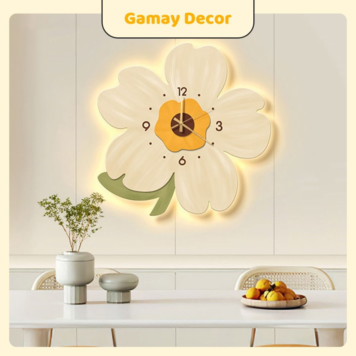 Tranh đồng hồ treo tường đèn led , tranh đồng hồ tráng gương đèn led mẫu hoa trang trí phòng khách, phòng ngủ - Tranh Tường Shop GM08