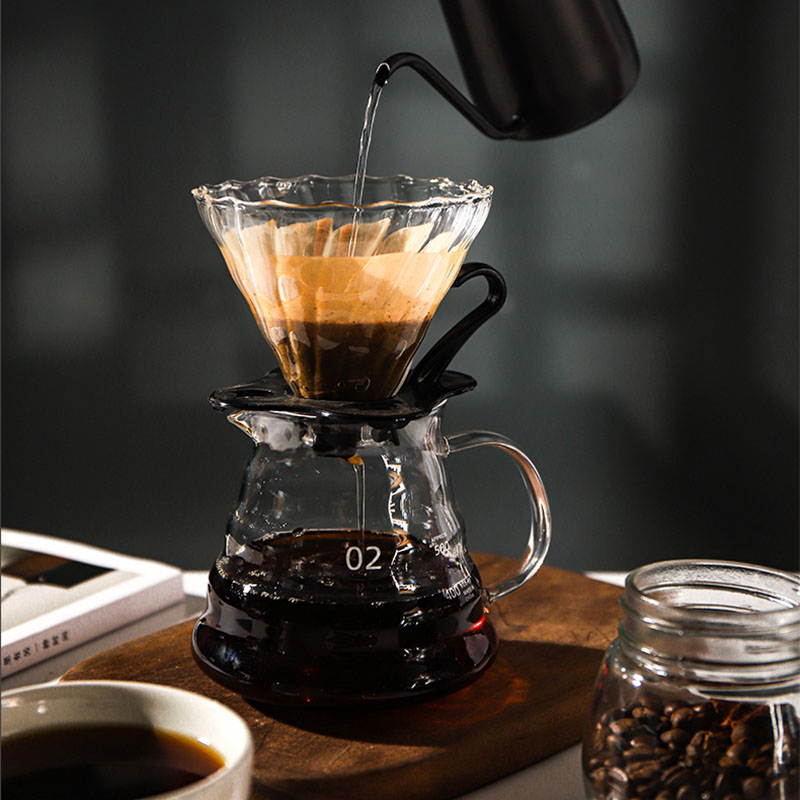 Bộ bình và phễu lọc thuỷ tinh v60 pha cà phê giấy lọc Pour over drip brew tròn V60