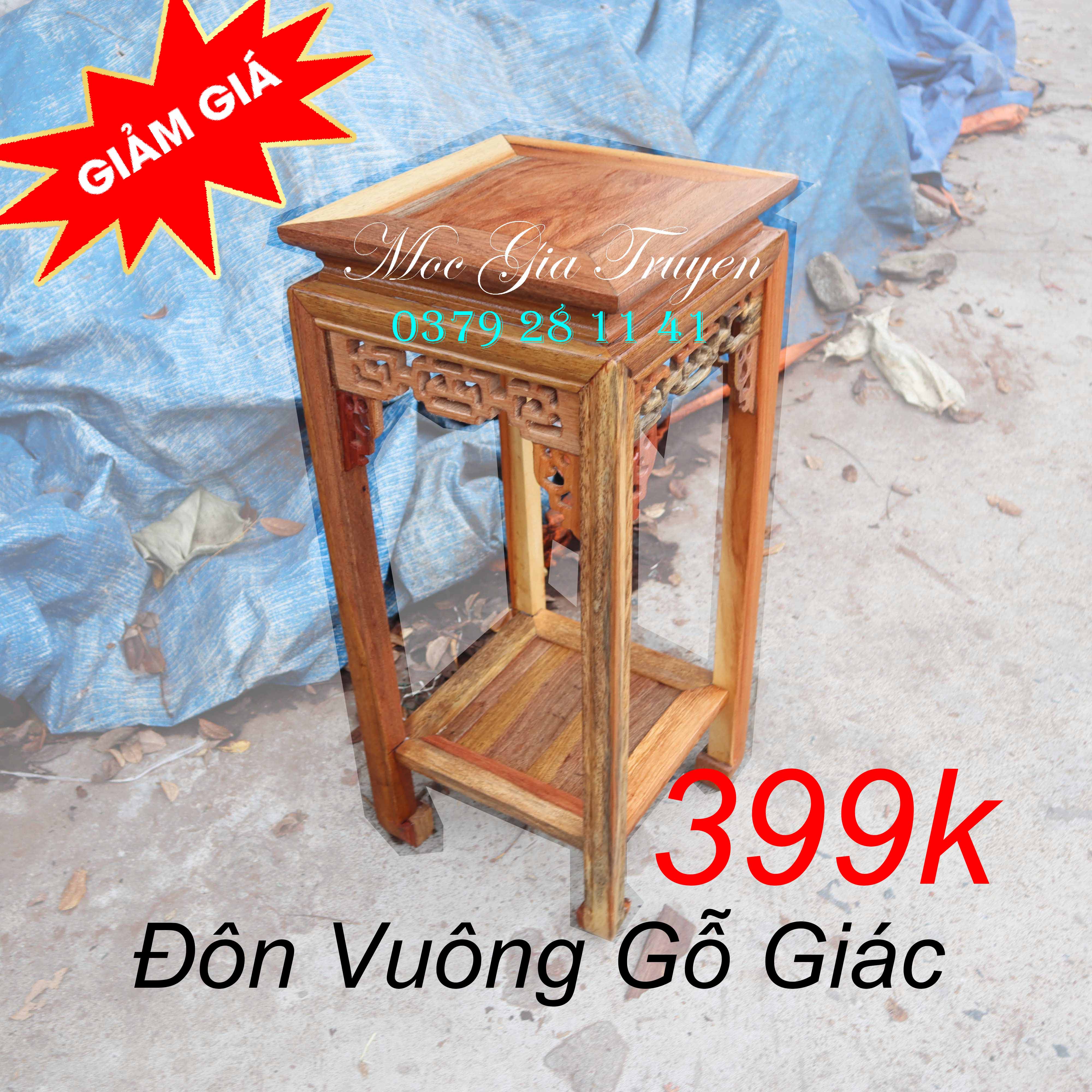 Đôn kỷ kiểu vuông chiện gỗ giác giá rẻ mặt 30cm
