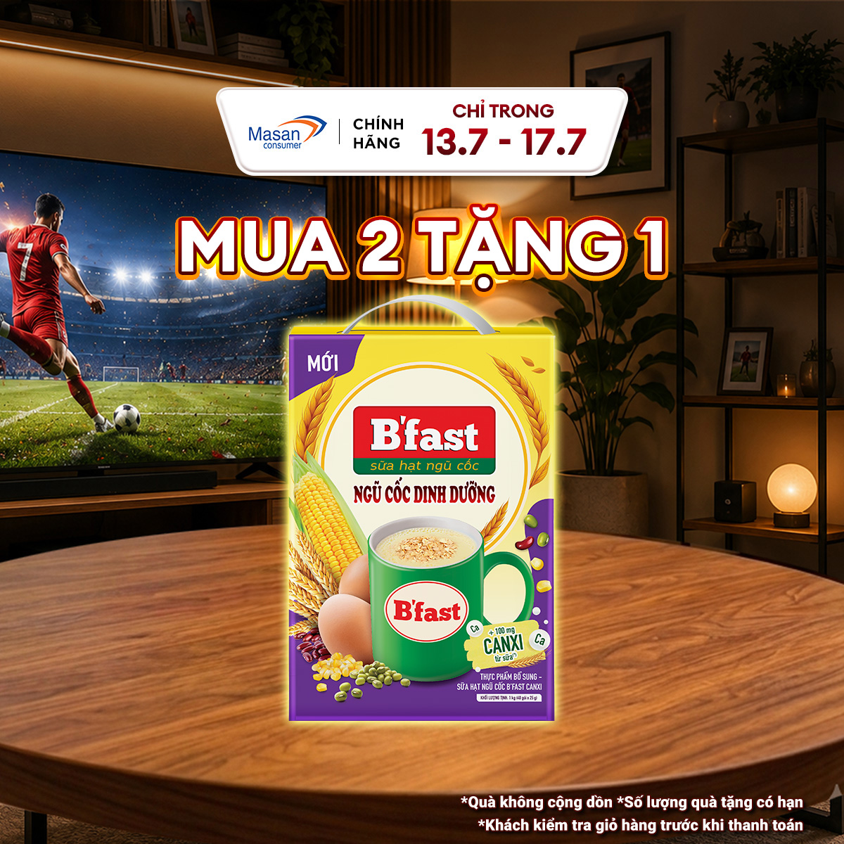 Thực phẩm bổ sung sữa hạt ngũ cốc B'fast Canxi hộp x 40gói x 25gr