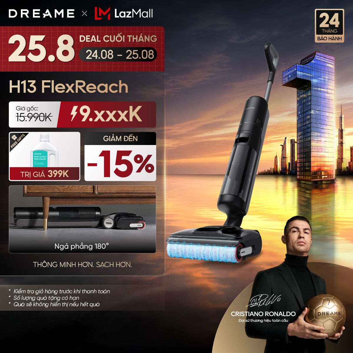 Máy hút bụi lau sàn khô & ướt Dreame H13 FlexReach - Bản quốc tế - BH 24 tháng