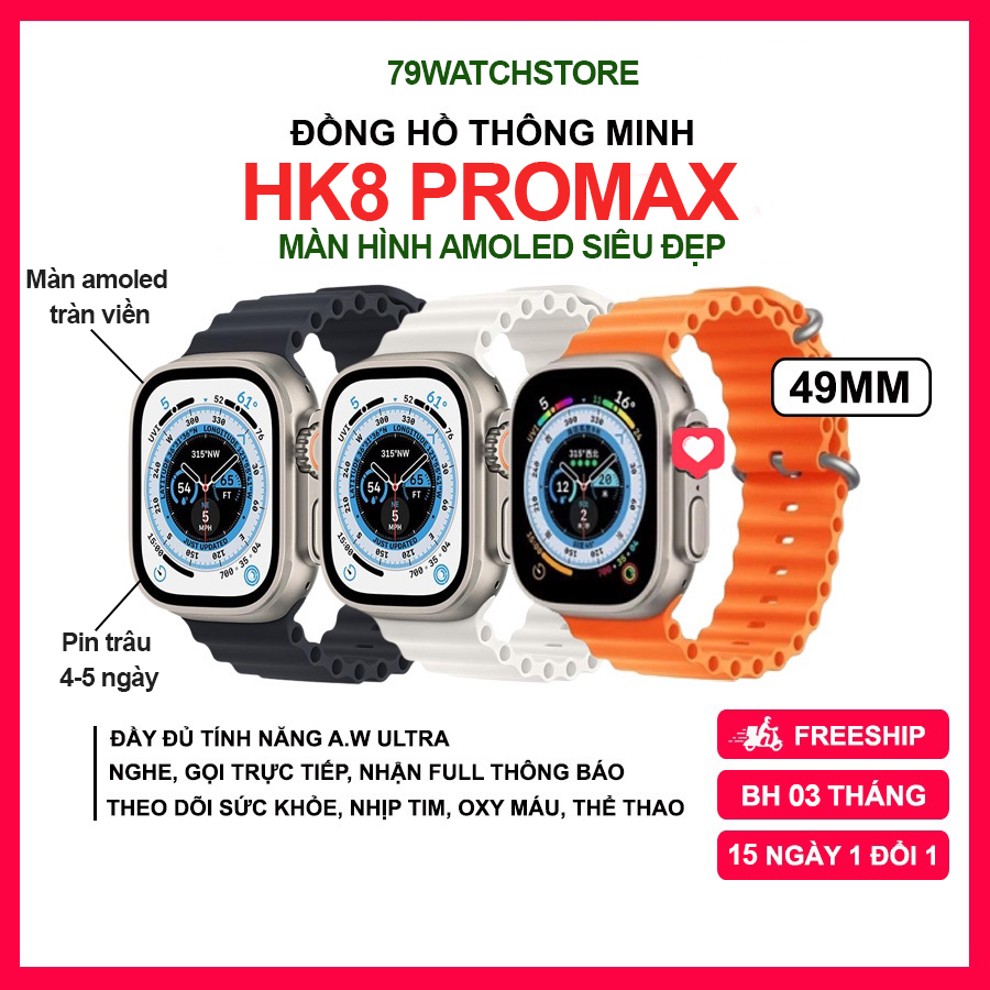 Đồng Hồ Thông Minh HK8 Promax Ultra Nghe Gọi, Hiện Thông Báo Tin Nhắn