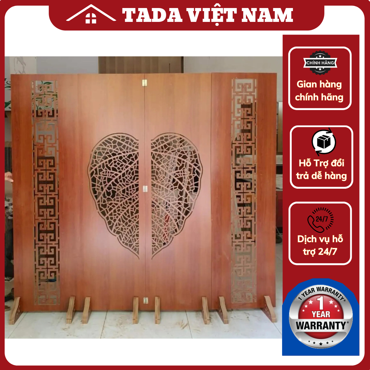 Vách bình phong hoa văn lá bồ đề chất liệu gỗ MDF sang trọng thương hiệu TaDa Việt Nam-TDVN2
