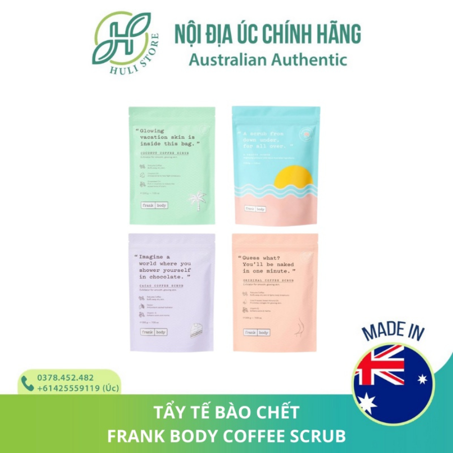 Tẩy tế bào chết từ cà phê nhiều loại Frank Body Scrub 100g 200g Úc