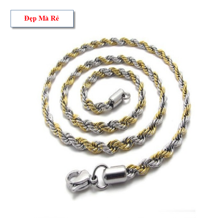 [HCM]Dây chuyền Nam inox kiểu xoắn dây thừng trắng vàng- Cam kết 1 đổi 1 nếu đen và gỉ sét