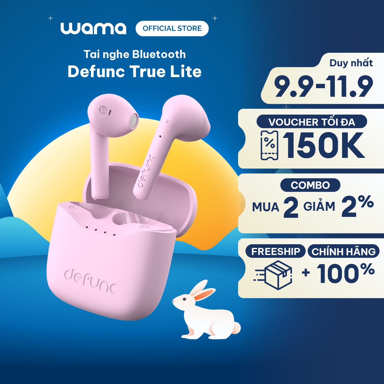 Tai nghe True Wireless Bluetooth Defunc True Lite, thời gian nghe 20h (bao gồm hộp sạc), chống ồn môi trường, hộp sạc nhanh 1.5h