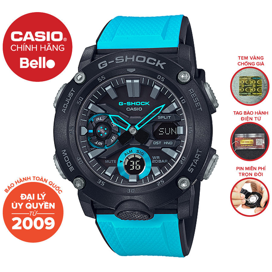Đồng hồ nam dây nhựa Casio G-Shock GA-2000-1A2 chính hãng bảo hành 5 năm Pin trọn đời