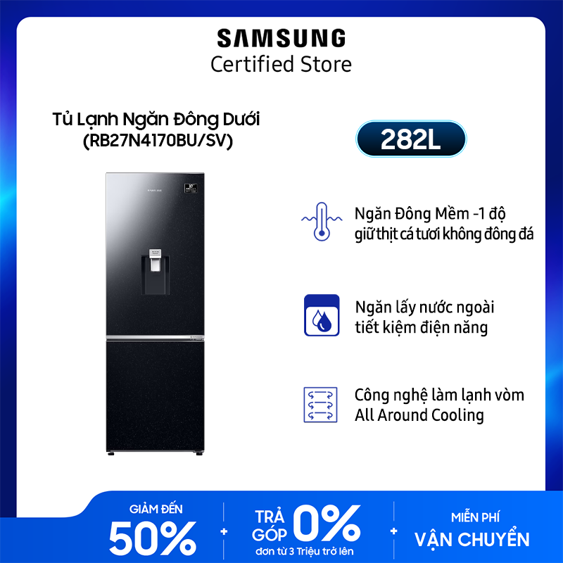 [KHÔNG COD][FreeSHIP + Lắp Toàn Quốc] Tủ lạnh Samsung hai cửa Ngăn Đông Dưới 282L (RB27N4170BU)