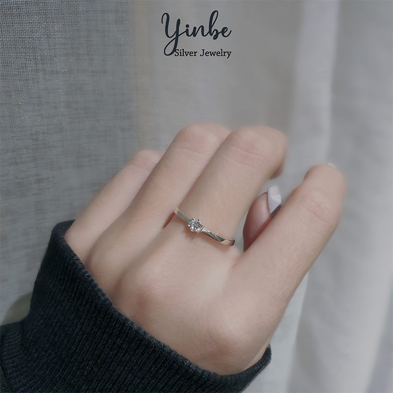 Nhẫn bạc nữ nhẫn đính đá một viên trụ 6 chấu nhẹ nhàng YNB1001 Yinbe Silver nhiều size nhẫn bạc thật