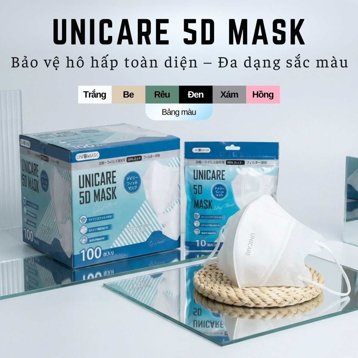 (Combo giá hời) 300 Chiếc Khẩu Trang 5D UNICARE Kháng Khuẩn, Chống Bụi Mịn PM2.5 Chính Hãng VN