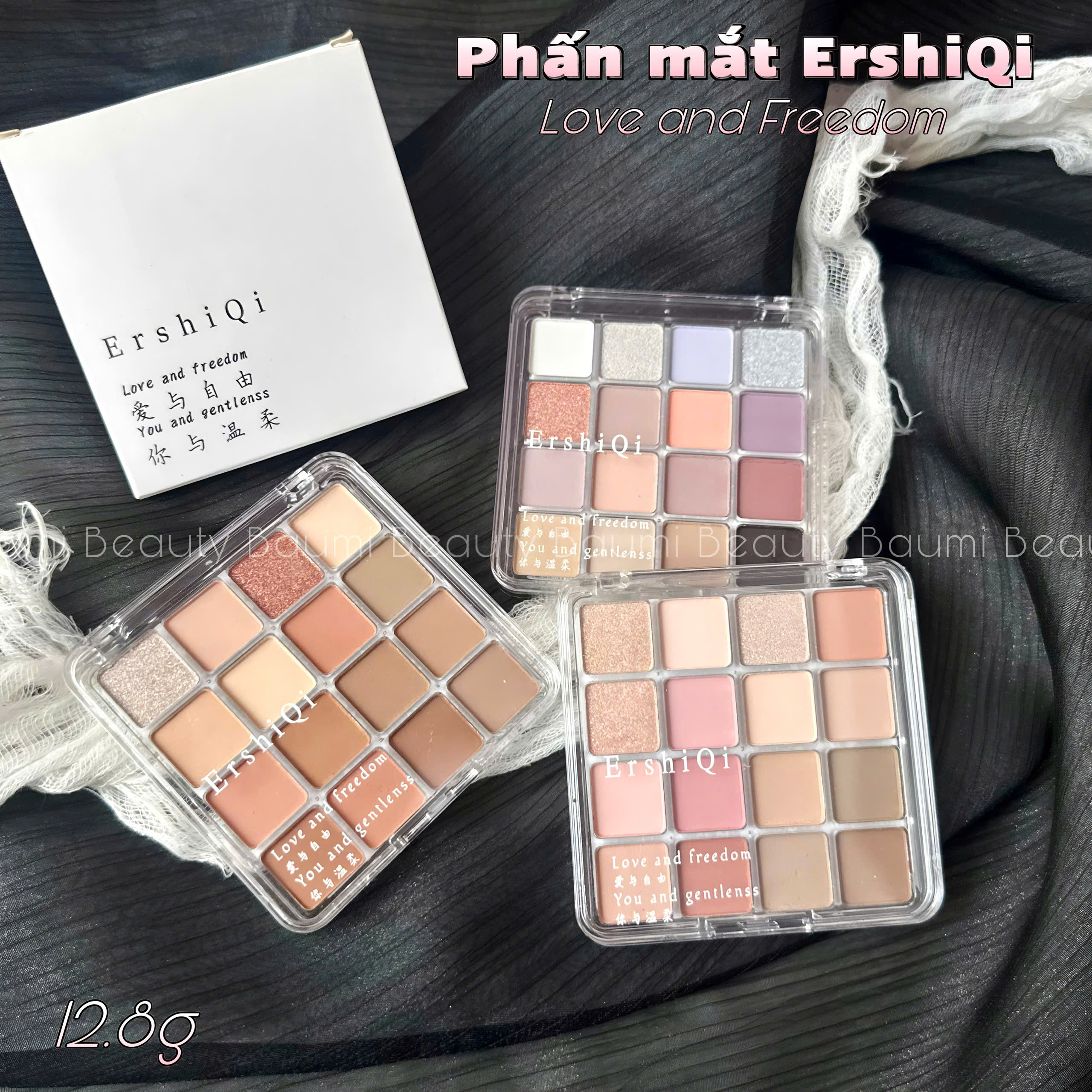 Bảng phấn mắt 16 ô nhũ lì, lên màu chuẩn ErshiQi Love and Freedom
