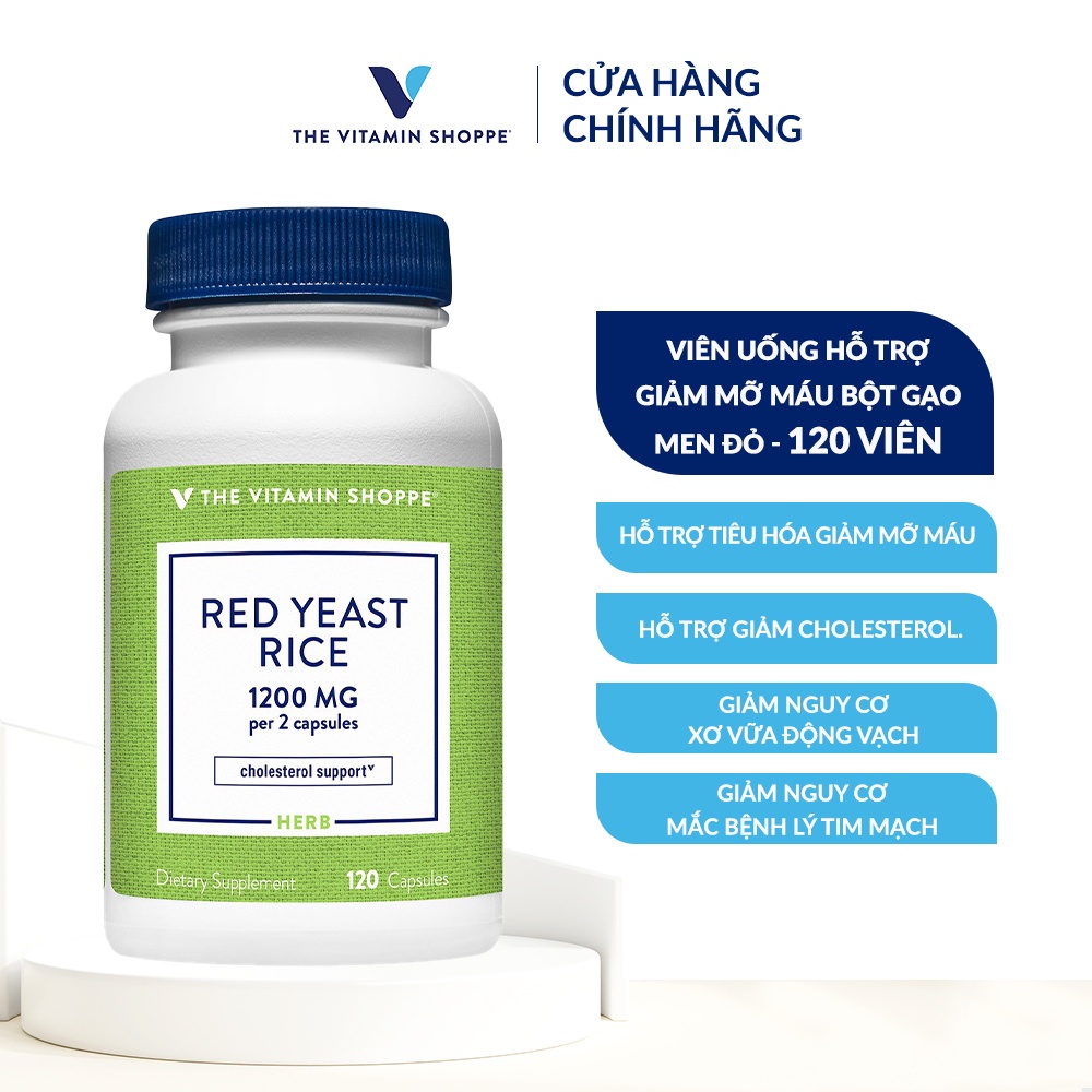 Viên uống hỗ trợ giảm mỡ máu THE VITAMIN SHOPPE Red Yeast Rice 1200 MG 120