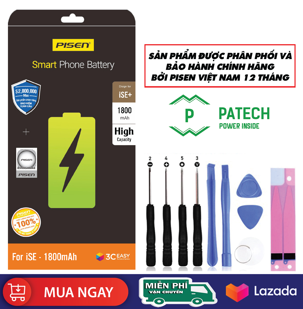 Pin pisen lphone se 2016 dung lượng cao 1800mah - chính hãng phân phối