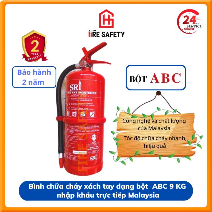 Bình cứu hỏa , bình chữa cháy xách tay dạng bột abc 9kg sri fex132-ms-090-rd